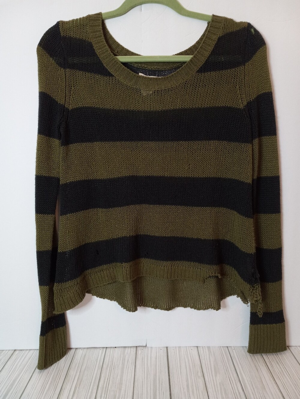 RARE Vintage Billabong Distressed Striped Black & Green Striped Grunge Sweater